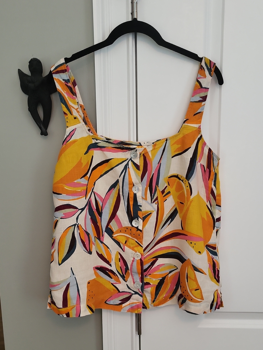 C&C California 100% Linen Button Front Tank Top - Citrus Print - S